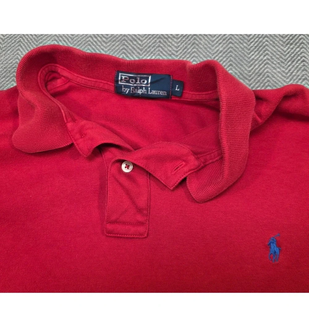 Polo Ralph Lauren Mens Large Red Short Sleeve Pique Polo Shirt‎ Blue Pony Logo
